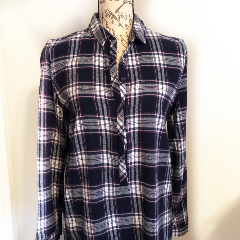 Flannel Plaid Hi Low Hem Shirt